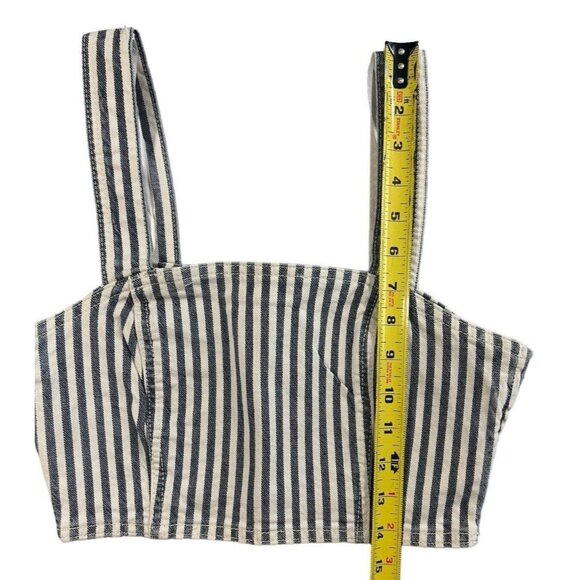 Zara Women's Denim Crop Top White Blue Striped Side Zip Bustier Tank Size Small - Picture 5 of 7